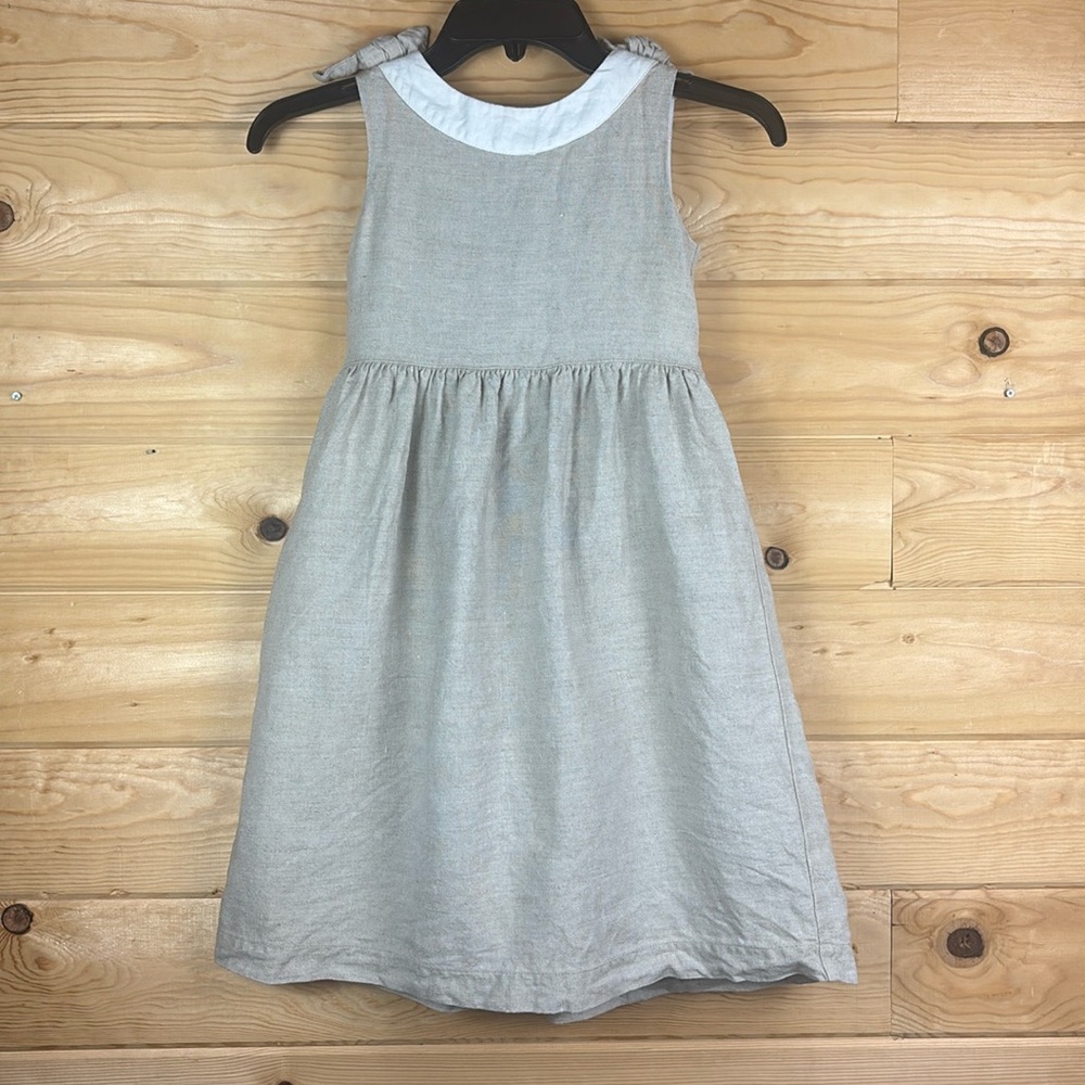 Classic Linen-Blend Girls' Dress with White Collar